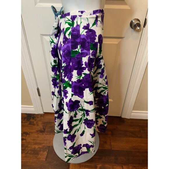 Samantha Sung White Purple Floral Carnation Pleated Zelda Skirt NWT $450 Size 8 - Picture 3 of 7